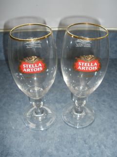 SET OF 6 STELLA ARTOIS 40CL BEER CHALICE TULIP GLASSES WITH GOLD RIM 