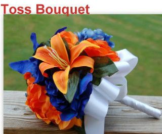 Wedding Bouquet Boutonniere Corsage&more.R​oyal Blue&Orange.Li​ly 