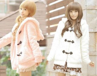   Chic Japan Kawaii Gal Style Faux Fur Fluffy Rabbit Ear Hooded Coat