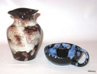 Ewenny Pottery Pinch Vase & Blue Candle Holder Wales