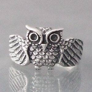 Awake Owl Spread Wings .925 Silver Ring 9