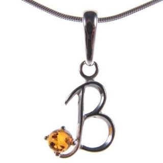   AMBER STERLING SILVER 925 ALPHABET LETTER B PENDANT NECKLACE JEWELLERY