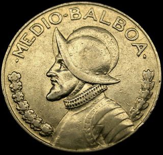 1930 PANAMA Medio Balboa 90% Silver Coin RARE HIGH GRADE Conquistador 