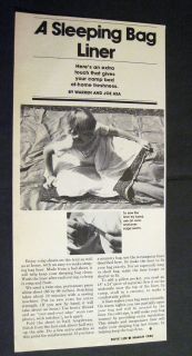   Camping tip How to sew a liner into your sleeping bag 1980 Clipping