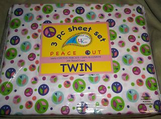 Pink Cookie PIXELRAMA WHITE TWIN SHEET SET Teen Girl Hearts Peace 