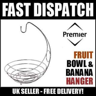 Premier Housewares Fruit Bowl & Banana Hanger Basket Chrome 0509514