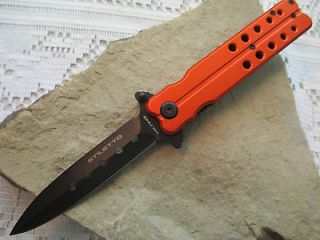 Orange Butterfly Version Assisted Open Stiletto Knife 2069 OR 8 