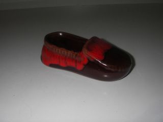Canadian ART POTTERY McMaster Craft Mocassin Shoe Red Drip Glaze 4 1/2 