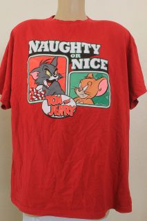 Hanna Barbera Size XL Tom & Jerry Naughty Nice Christmas SS Red T 