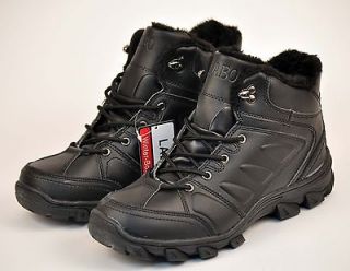 Mens Snow Winter Boots Shoes Black Genuine Leather Insulated Warm 