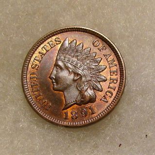 1891 Indian Cent   Better Bate   Beautiful R/B B.U. Coin