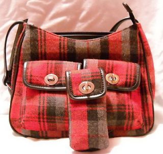 ST. JOHNSA BAY ~BLACK & RED PLAID HAND BAG, WITH CELL PHONE HOLDER 