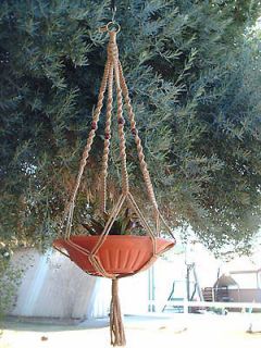 JUTE TWIST Macrame Plant Hanger Hanging Basket Planter Green Beads