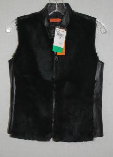 NWT Cynthia Steffe $385 Size Medium Black Leather & Rabbit Fur Vest 