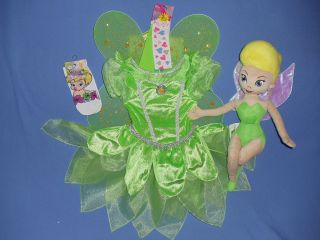   Tinkerbell princess costume dress 2/3,socks;wing​s,ribbon,plush doll