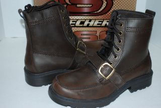 NEW SKECHERS GLENN   CINDER BROWN biker style LEATHER buckle boots 9 