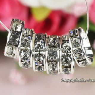   50pcs 6mm silver rondelle straight rhinestone crystal spacer beads A+
