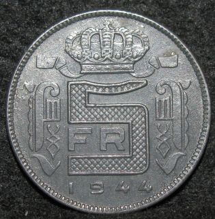 BELGIUM 1944 5 Francs * AUTHENTIC Old Coin * # 65