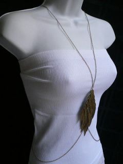   LONG NECKLACE ANGEL WINGS RUSTY GOLD FASHION METAL BODY CHAIN JEWELRY