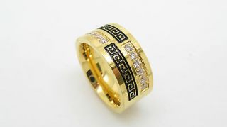 NEW 316L STAINLESS STEEL VERSACE RING GREEK STYLE GOLD STONES