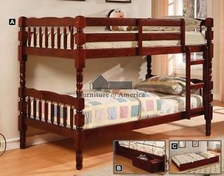 Cherry Bunk Beds Twin Bunkbeds Kids Bedroom Furniture