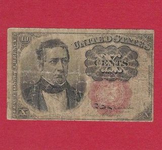 US CURRENCY 1874 10 CENT FRACTIONAL NOTE VERY GOOD Old Paper Money 