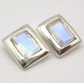 925 Sterling Silver RAINBOW MOONSTONE Charming Studs Post Earrings 1CM