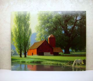 Vintage Paul Detlefsen Litho Print #234 Spring Morn Barn Horse Lake 