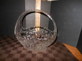 Large Vintage Cut Crystal Basket with Star Burst Etching   German