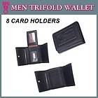 MENS NEW BLACK TRIFOLD LEATHER WALLET 8 CARD HOLDERS Design Korea