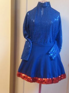 Girl complete outfit CHEERLEADER blue red sequin SKIRT top COSTUME 