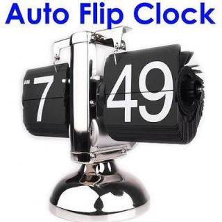 Retro Modern Auto Flip Single Stand Metal Desk Clock