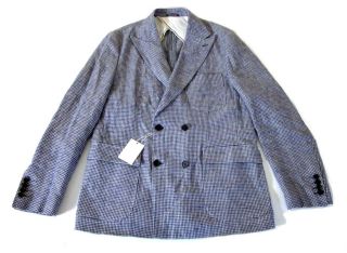 695 Nwt BILLY REID Italy Runway Blue Houndstooth Linen Patterson 