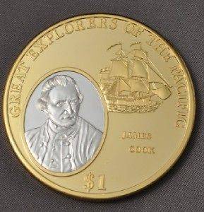 2009 Fiji Large Gold/Rhodium plated $1 Pacific Explorers/Ship Captain 