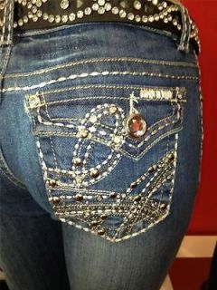 NWT Miss Chic Crystal Cowboy Ropes Rhinestone BootCut Jeans Size 9/29 