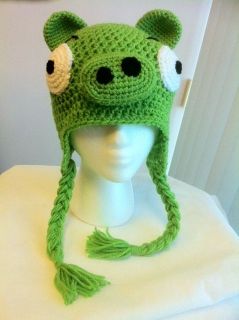 Hand Crochet Angry Bird Green Pig Hat Beanie Made to Order NEW