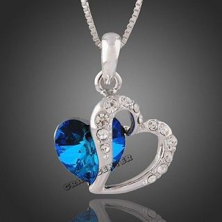 18k white gold GP swarovski crystal heart of the ocean necklace N476