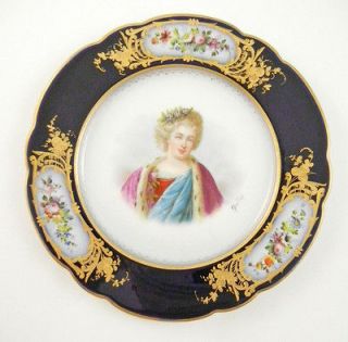 Painted French Sevres Portrait Plate Mademoiselle de LaFayette Signed 