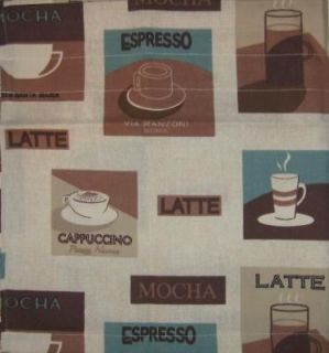 Brown Aqua Espresso Coffee Latte Java Kitchen Curtains 36L Tiers