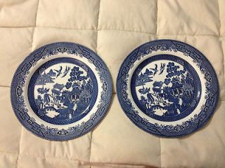   ENGLAND CHURCHILL BLUE WILLOW FINE CHINA ROUND DINNER PLATES LOT SET