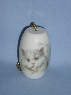 Persian Cat White Blue Eyes Fan & Light PullFired Head Decal Porcelain 