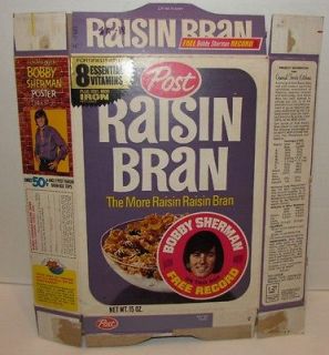   Bran Cereal Box with Bobby Sherman record on back, COMPLETE BOX