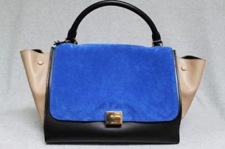 Celine Small Trapeze Royal Blue Tricolor Luggage Smooth Leather 