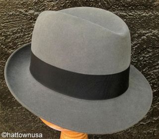 VINTAGE Mens FLECHET FUR FELT Fedora Grey Formal Dress Hat Center 