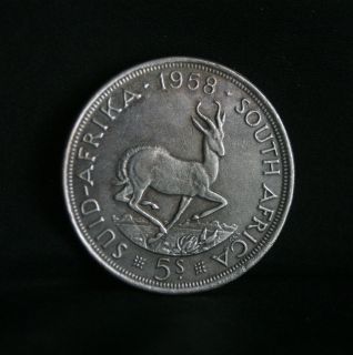 1958 South Africa 5 Shillings Silver World Coin Springbok KM52