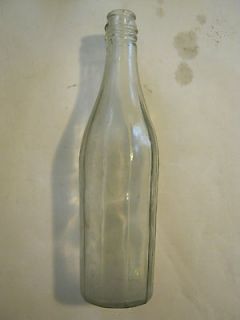 10 Antique Soda Bottle, Clear, 10 flat sides, screw on cap missing(ms 
