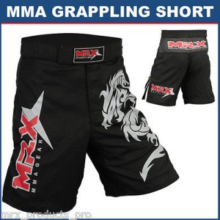 Black MMA Shorts Grappling Shorts Kickboxing Fight Dragon Size, Large