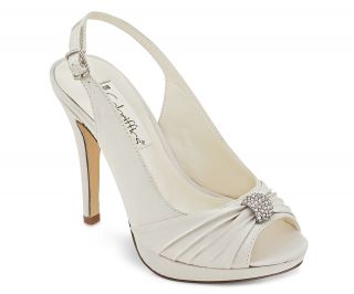 Ivory Satin Peep Toe Slingback High Heel Dress Bridal Wedding Shoes