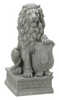 Crested shield lion garden statue sculpture, yard lions