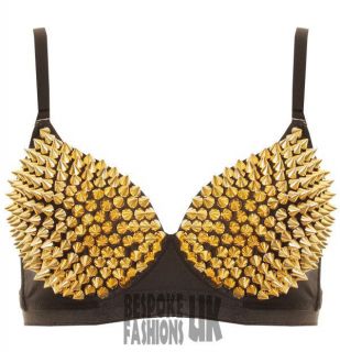  GOLD & SILVER STUDDED SPIKED BRA PARTY METALLIC BRALET TOPS 32,34,36
